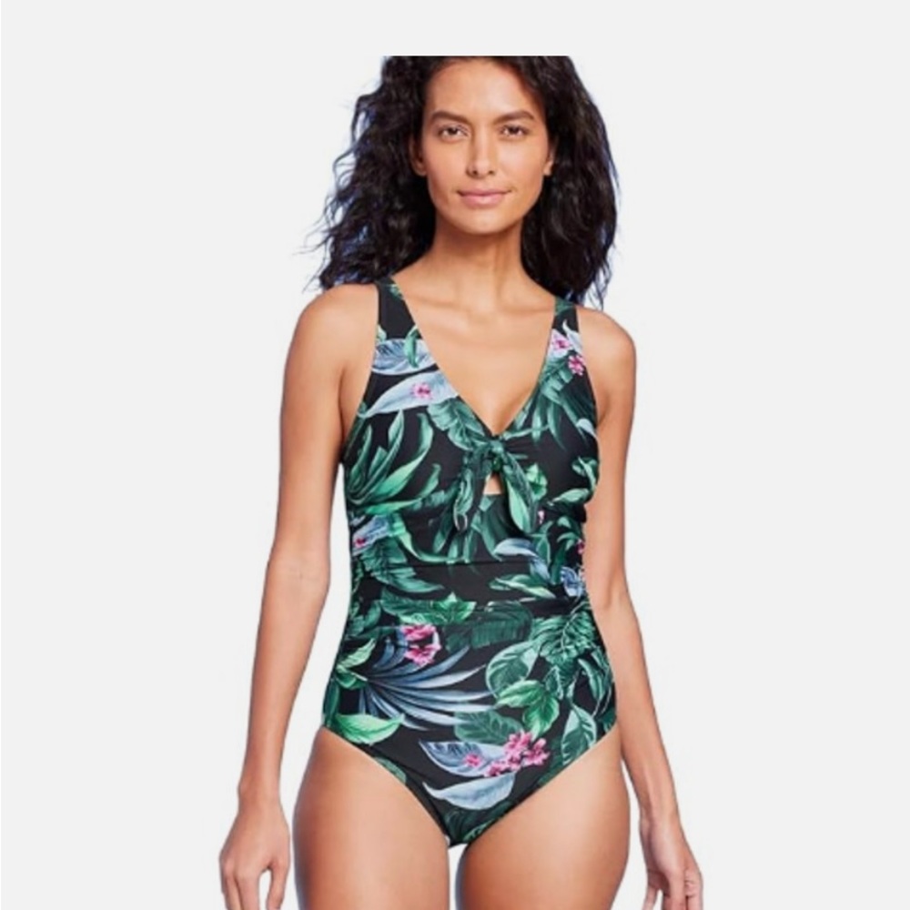 Kona Sol Green and Pink Tropical One Piece Swimsuit
